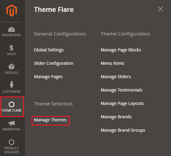 Theme Selection -> Manage Themes | PrintXpand